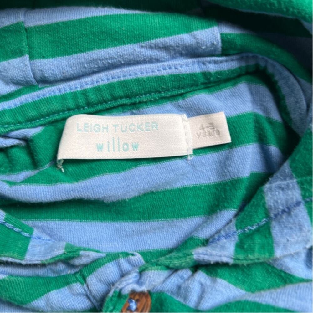 Leigh Tucker Willow Boys Striped Green and Blue Hooded Sweatshirt Size 4-5 - Picture 2 of 8